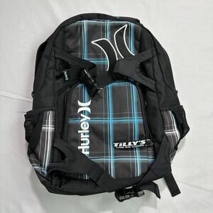 Hurley Plaid Backpack Unisex One Size Black Blue Polyester Skate